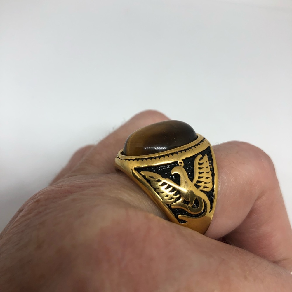 Golden stainless steel dragon Tiger’s Eye Ring